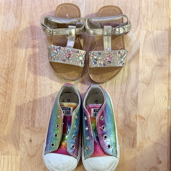 Converse Other - Converse Glittery Rainbow Sneakers & Sparkle Sandals Size 7 Set
